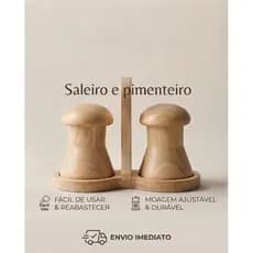 Kit Saleiro e Pimenteiro de Mesa 100% Bambu com Suporte