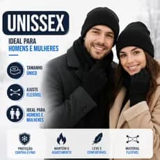Kit Touca e Luva de Lã Inverno Adulto Unissex Proteção Térmica Frio Moto Caminhada Viagem Trabalho