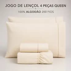 JOGO DE LENÇOL 4 PEÇAS QUEEN LISO 200 FIOS 100% ALGODÃO MACIO