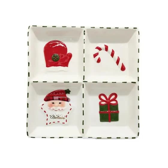 Petisqueira de Natal com 4 Divisórias Figuras Natalinas 20cm