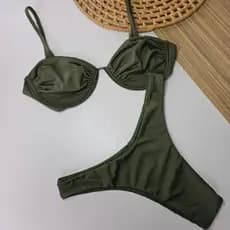 Biquíni Arco sustentação mais calcinha asa delta biquíni  Feminino Marrom  Militar Moda Praia biquíni .Biquíni da moda