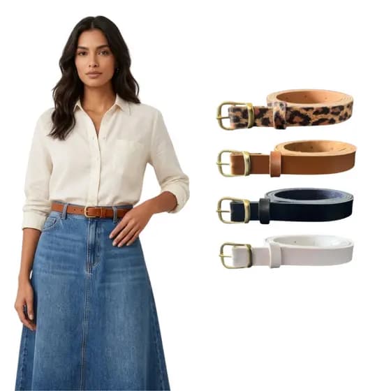 KIT 4 Cintos Feminino Fino 2cm Fivela Básica Dourada Casual Social para Vestidos Saias e Shorts - Vanusa