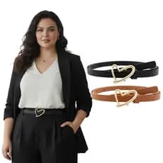 KIT 2 Cintos Feminino Fino 1.5cm da Moda Casual Combinações Cores para Vestidos Saias Calça Prata ou Dourado -Julieta