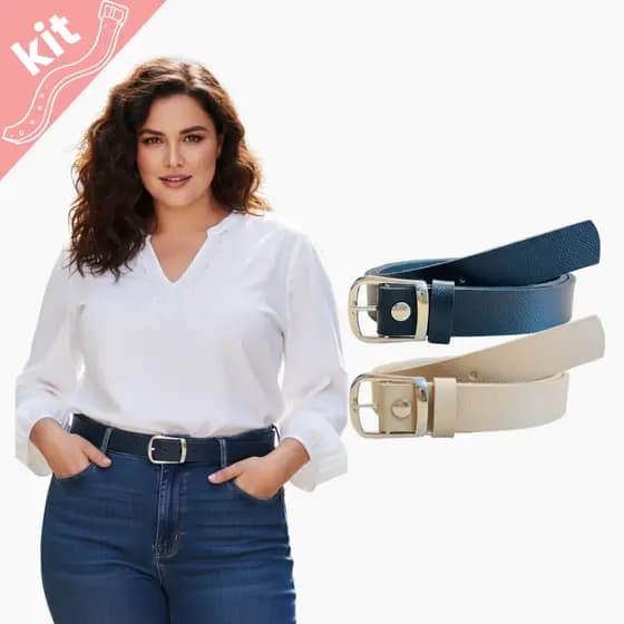 KIT 2 Cintos Femininos Plus Size Fivela Prata Básica da Moda Primavera Largura 2.2cm - Lua