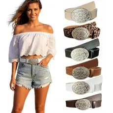 Cinto Feminino Fivela Prata Moda Country Boho Plus Size Elegante Couro PU Largo 3cm  - Debora