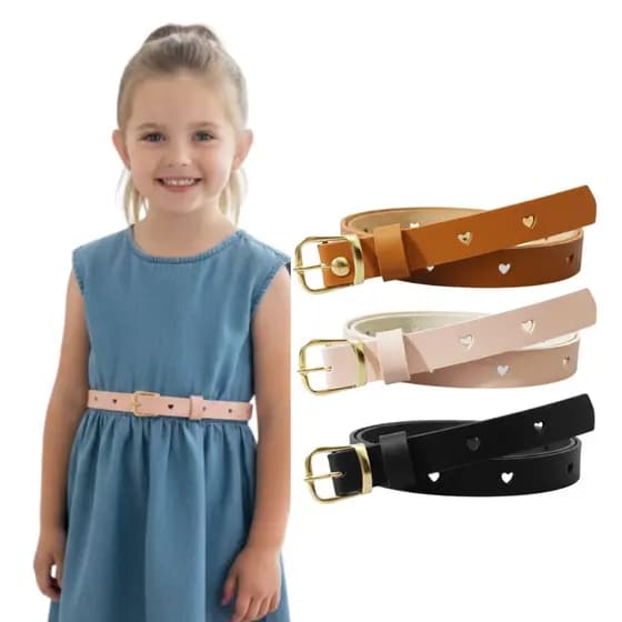 KIT 3 Cintos Infantil Fino 2cm Feminino Delicado com Coração para Meninas Fivela Dourada Estilo Princesa  - Manuzinha