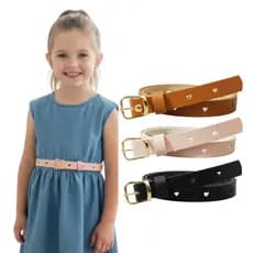 KIT 3 Cintos Infantil Fino 2cm Feminino Delicado com Coração para Meninas Fivela Dourada Estilo Princesa  - Manuzinha