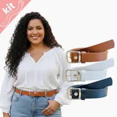 KIT 3 Cintos Femininos Fino Larg 2.2cm Fivela Prata Básica Estilo Casual Elegante Alfaiataria - Lua