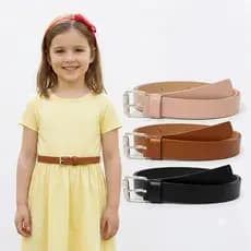 KIT 3 Cintos Fino Infantil 2cm Colorido Moda Kids Fivela Prata Rolete Princesa Delicada Estilo Boneca 2 a 12 anos - Isa