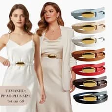 Cinto Feminino Fino Elegante Chique Ano Novo Fivela Prata e Dourada Luxo, PP ao Plus Size 1,5cm - Helena
