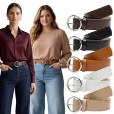 Cinto Feminino Largo 3.5cm com Fivela Redonda Social Casual Elegante para Calça Shorts e Vestido do PP ao G3 - Linda