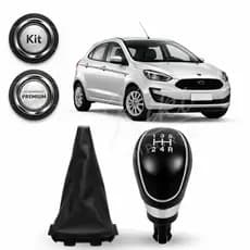 Kit Manopla e Coifa De Câmbio Ford Ka 2015 a 2021 Couro Ecológico Premium