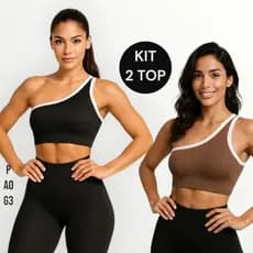 Kit 2 Top fitness Feminino  regata academia Cropped canelado de treino ombro só esportivo