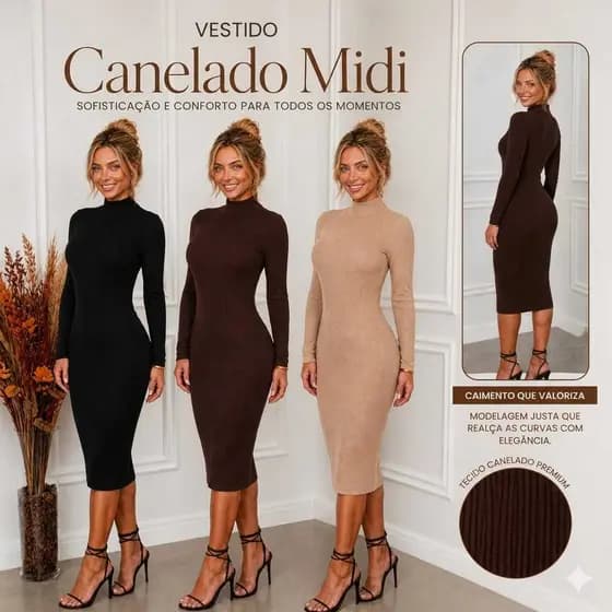 Vestido manga longa inverno cacharrel ribana canelada algodão