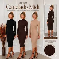 Vestido manga longa inverno cacharrel ribana canelada algodão
