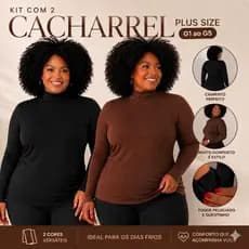 kit 2 Blusa Cacharrel térmica plus size feminina camiseta manga longa segunda pele pelúciada inverno