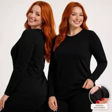 Blusa de frio térmica feminina segunda pele térmica pelúciada camiseta manga longa