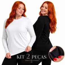 Kit 2 camiseta térmica pelúciada feminina blusa de frio manga longa segunda pele flanelada