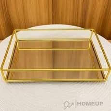Bandeja Espelhada Dourada Luxo Premium 20x12cm Decorativa Para Perfumes Lavabo Penteadeira Mesa Organizador