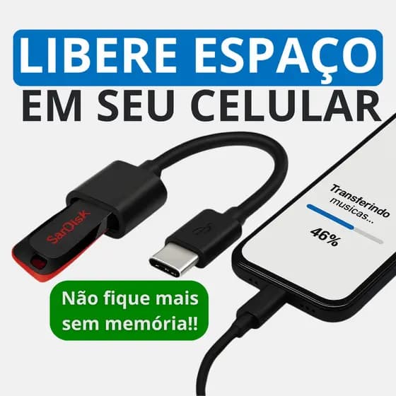 Cabo Adaptador OTG Tipo C Modelo Android Novo Conecte Pen Drive Mouse Teclado Impressora Controle