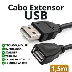 Cabo Extensor USB 1,5m - USB Macho x USB Fêmea para Multimídias