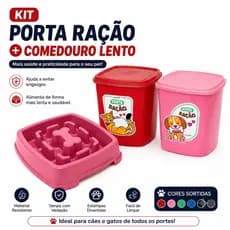 Kit Porta Ração + Comedouro Lento Educativo Cães Gatos Pets