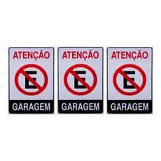 Kit 3 Placas Sinaliz. Proibido Estacionar Garagem 19x29cm