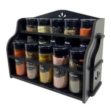 Organizador Porta Temperos de Madeira Kit 10 potes para condimentos + ETIQUETAS