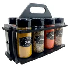 Porta Temperos Suporte Organizador Condimentos 08 Potes com pegador + ETIQUETAS