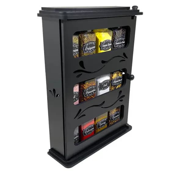 Porta Temperos de parede organizador Condimentos Armarinho 12 Potes 170ml Mdf
