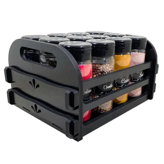 Porta Temperos/Condimentos Cozinha Cesta organizadora kit 12 potes + adesivos