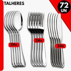 72 Talheres Inox Premuim- Colheres, Garfos e Facas para Jantar, Bares, Restaurante e Buffet