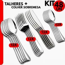 Combo Perfeito 48 Un de Talheres; Colheres, Garfos, Facas e Colheres de Sobremesa para Jantar, Bares, Restaurante