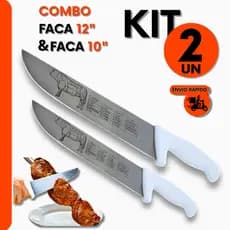 Combo Profissional Faca 10" + Faca 12" Cabo Branco Inox Para Açougueiros e Churrasqueiros e Cozinha