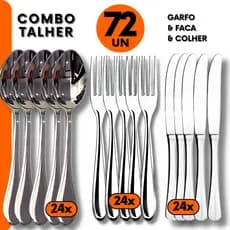 Kit Talher 72pçs - Colheres, Garfos e Facas Inox para Jantar Almoço Refeição em Bar Restaurante