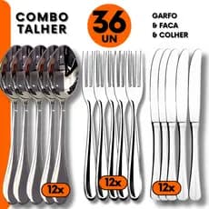Kit 36pçs -Talher Faca e Colher Inox para Jantar Almoço Refeição em Bar Restaurante