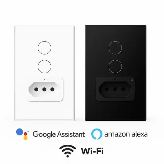 Tomada Interruptor Inteligente 2 Botões Touch Wifi Smart Alexa Google Assistent