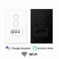 Tomada Interruptor Inteligente 2 Botões Touch Wifi Smart Alexa Google Assistent
