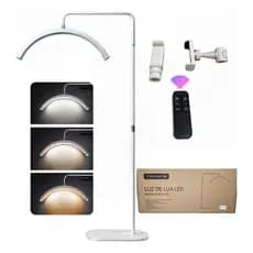 Luminária Arco Meia Lua com Base de Chão Uso para Estética e Decoração Maquiagem Cílios led meia lua Lash Tomate