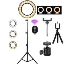 Kit Ring Light Profissional Led C/Tripe 2,10+Mini Tripé de Mesa Controle Remoto Bluetooth Studio