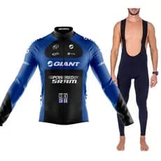 Kit Bretelle Gel Camisa Longa Ciclismo Giant Dryfit Bike Uv+