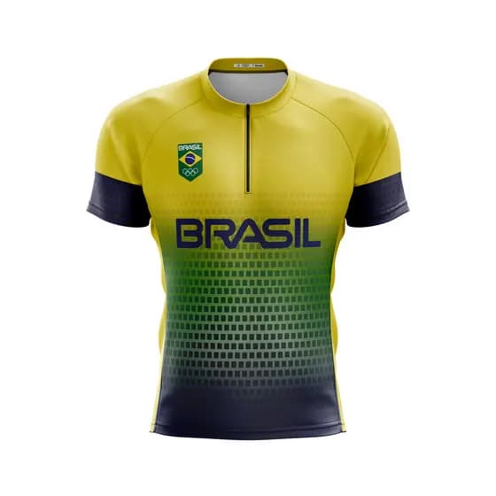 Camisa Ciclismo Brasil Dry Fit Manga Curta Zíper Fitness Decole