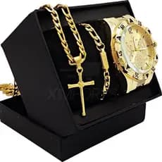 Relógio Masculino a Prova d água Relogio Masculino Original Relógio Masculino Dourado + Corrente Cruz Grumet S-CXS