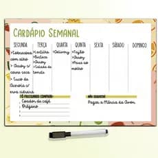 Lousa Planner Semanal Magnético Cardápio Rotina Alimentar Ímã 30x21cm Lembrete, Lista de Compras