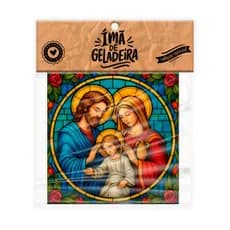 Ímã de Geladeira Sagrada Família 7,5x7,5cm | Arte estilo vitral colorido