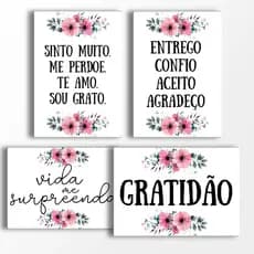 Kit 4 Ímãs de Geladeira Flores Perdão Hoʻoponopono, Vida Me Surpreenda, Gratidão, Entrego Confio