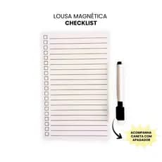 Lousa Magnética Clean 12x19,5cm com Caneta | Planner Linhas com Checklist Minimalista para Geladeira