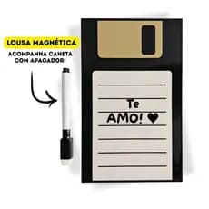 Lousa Magnética de Geladeira Disquete Retrô, Lista de Compras. Escreve e Apaga 12x19,5cm