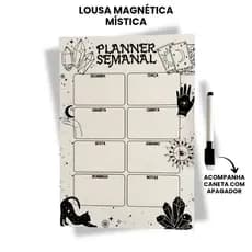 Lousa de Geladeira Mística | Gato Preto e Cristais – 21x30cm com Caneta | Recados, Planner