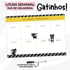 Lousa Magnética de Geladeira Gatinho Preto Planejamento Semanal 30x21cm c/ caneta